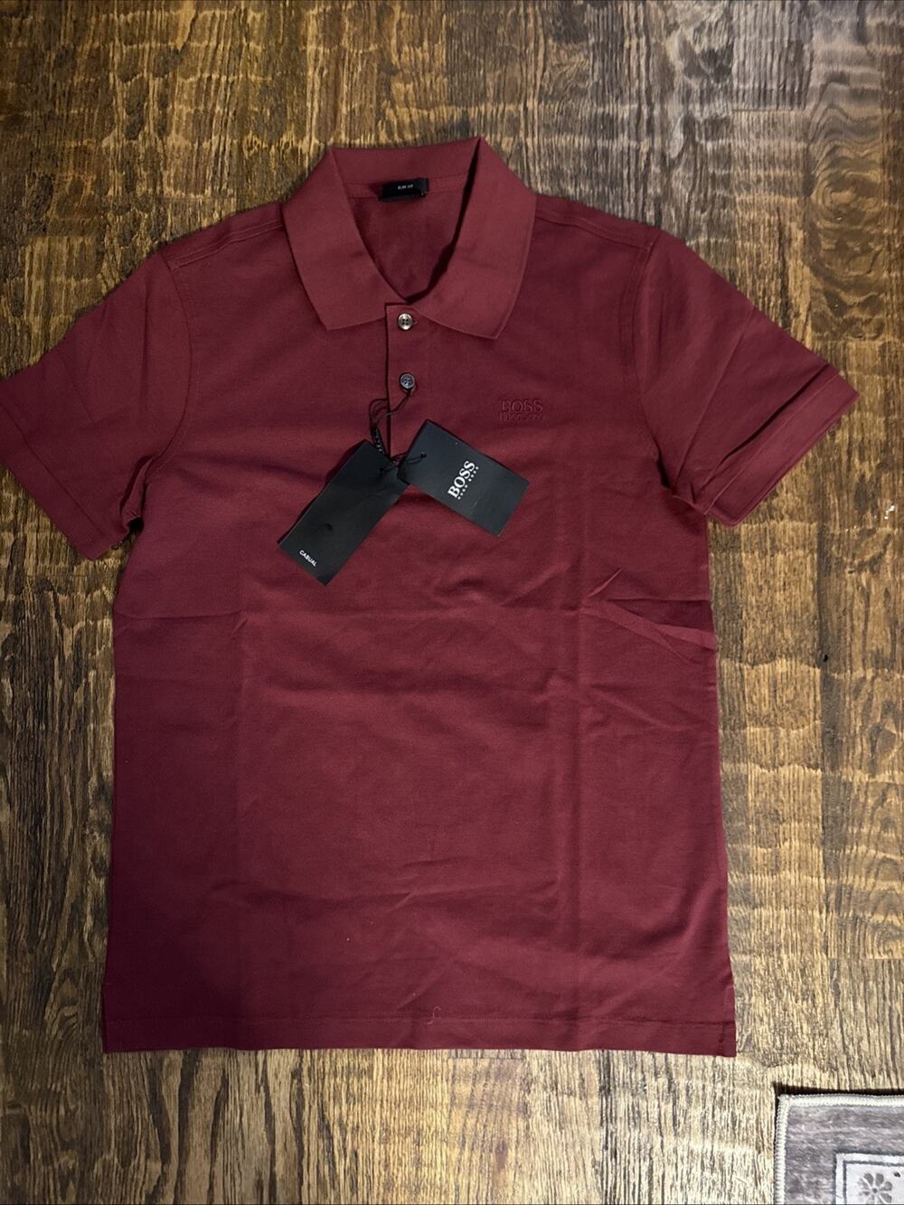 NEW Hugo Boss Polo Shirt Mens Small S Dark Red Designer Casual Short Sleeve NWT